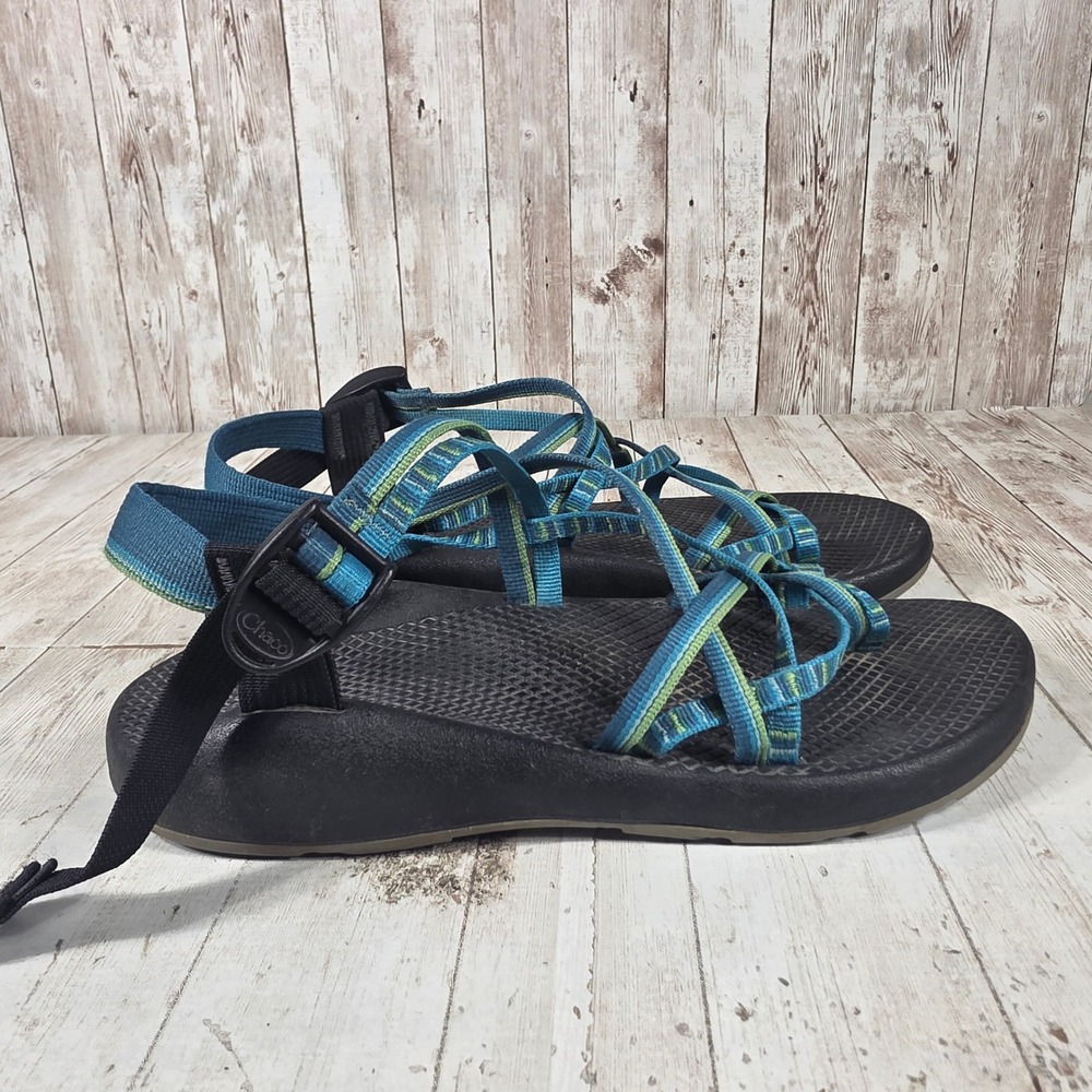 Chaco Z/Cloud 2 Womens 10 Blue Green Strappy Toe Loop Hikingβ Sandals Vibram